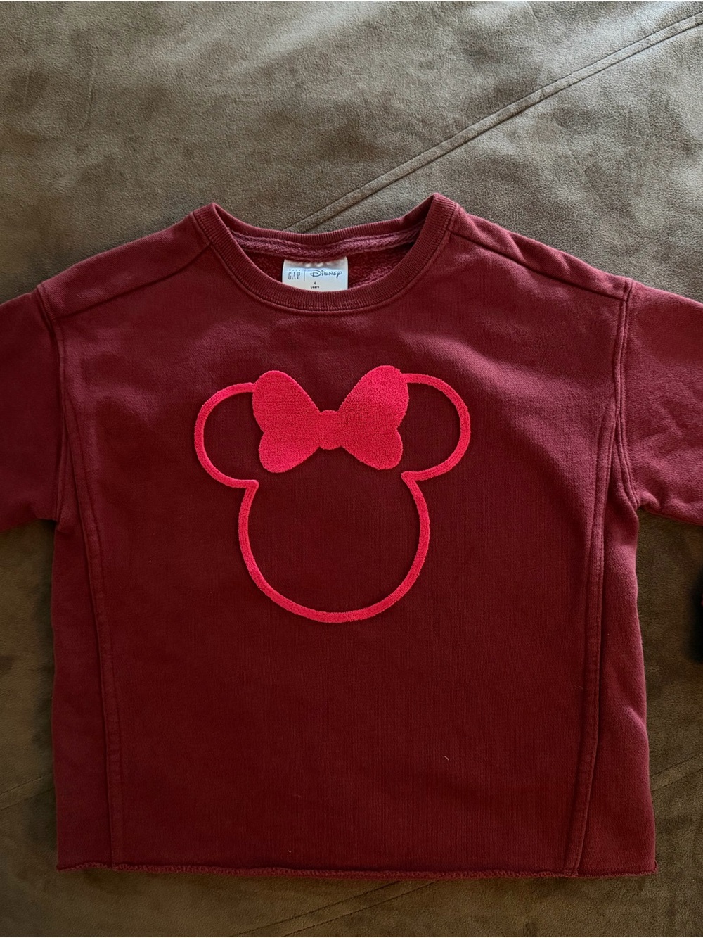 Baby GAP Disney Girls Burgundy Sweatshirt with Bright Pink Bow Outline